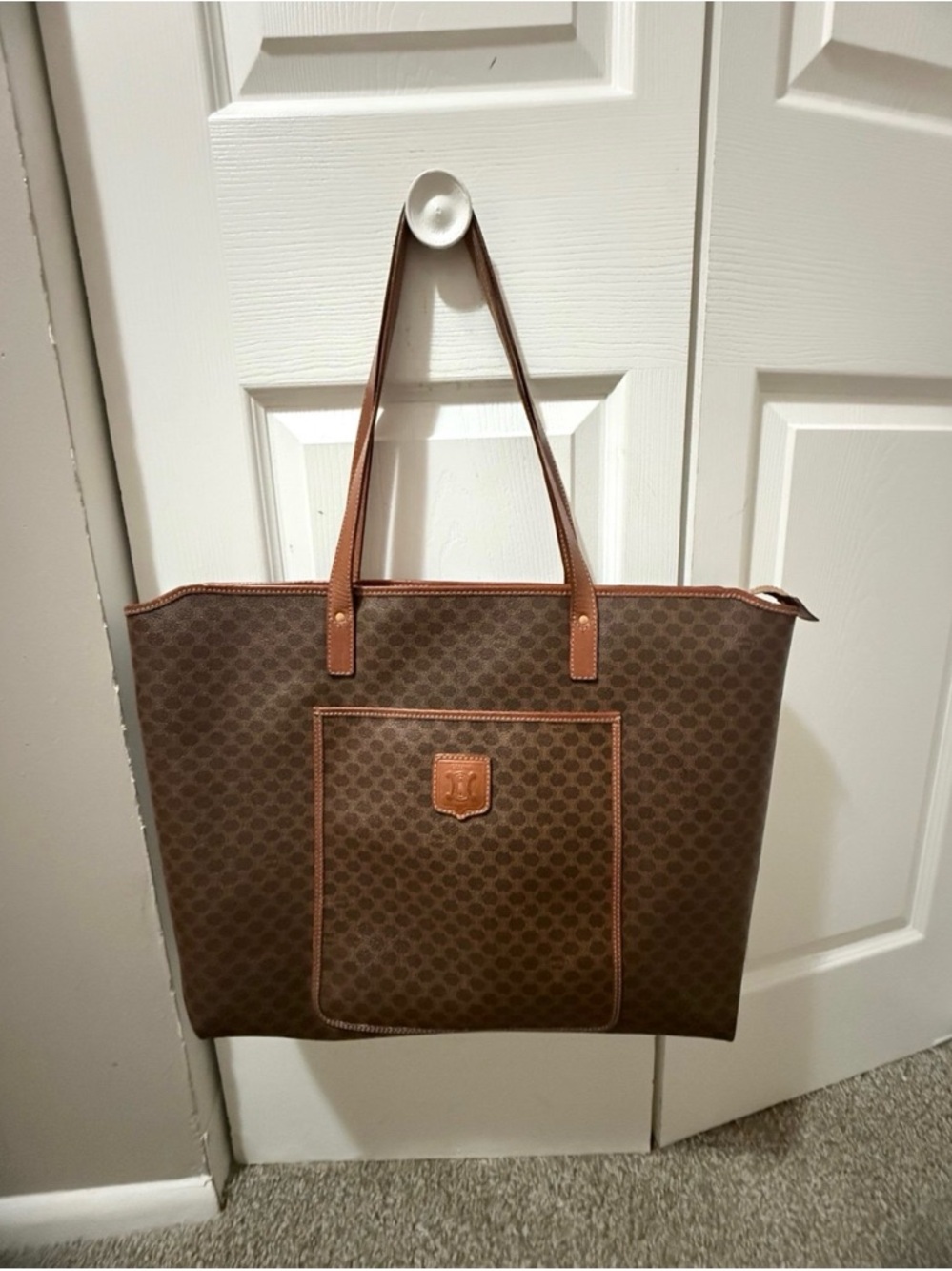 Vintage Celine brown Macadam canvas tote bag
